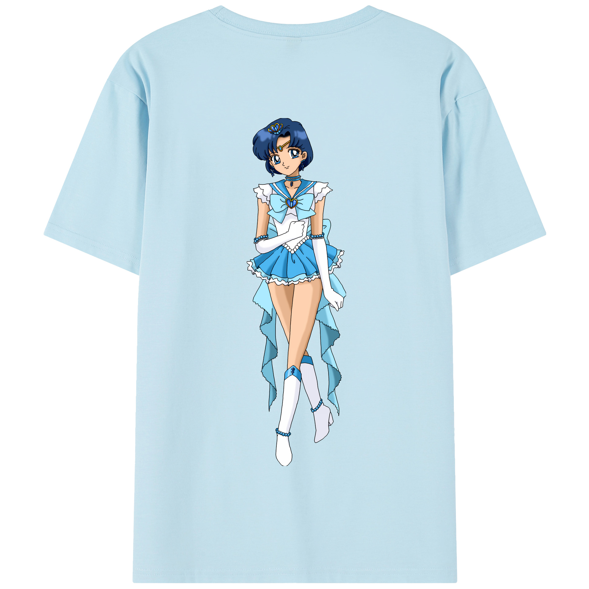 （画像用） 美少女戦士セーラームーン 水野 亜美 みずの あみ Sailor Moon Mizuno Ami 綿100％半袖Tシャツ（背面プリント）